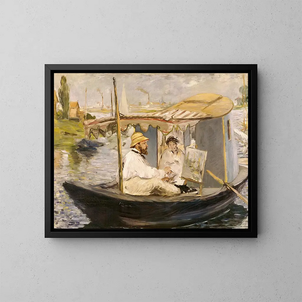 Claude Monet som målar i sin båt-studio - Édouard Manet — inramlat konstverk på väggen