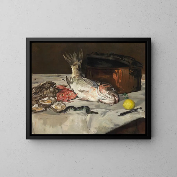 Naturtavla med fisk - Édouard Manet — inramlat konstverk på väggen