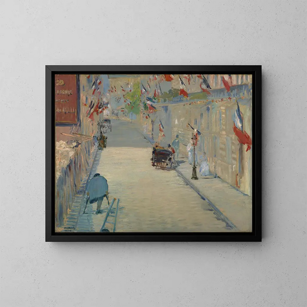 La rue Mosnier avec des drapeaux - Édouard Manet — inramlat konstverk på väggen