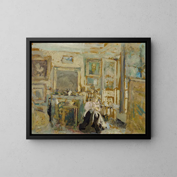 en sittande kvinna i ett ljust interiör - Édouard Vuillard — inramlat konstverk på väggen