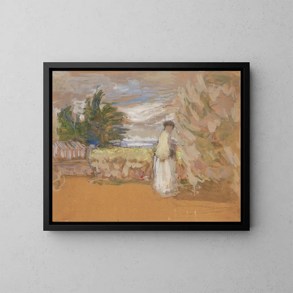 kvinna i trädgården - Édouard Vuillard — inramlat konstverk på väggen