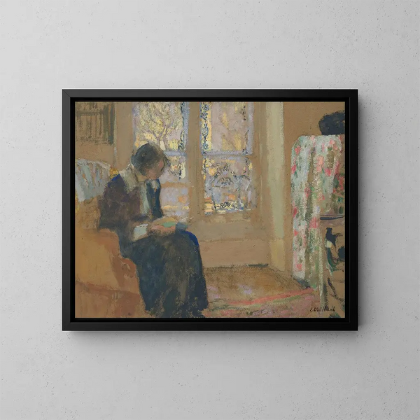 Ung kvinna som läser - Édouard Vuillard — inramlat konstverk på väggen