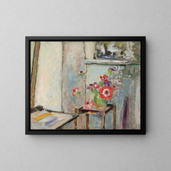 anemoner på ett litet bord - Édouard Vuillard — inramlat konstverk på väggen