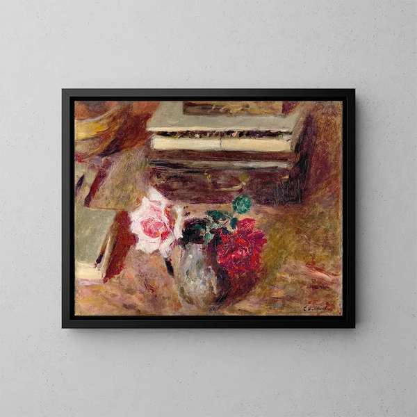 Les Deux roses et la boîte de pastels - Édouard Vuillard — inramlat konstverk på väggen