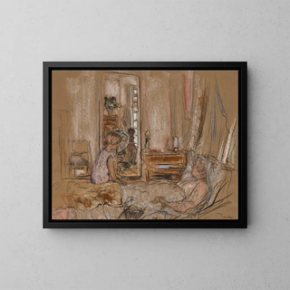 Lulu vid sängen hos Madame Hessel på Clayes slott - Édouard Vuillard — inramlat konstverk på väggen