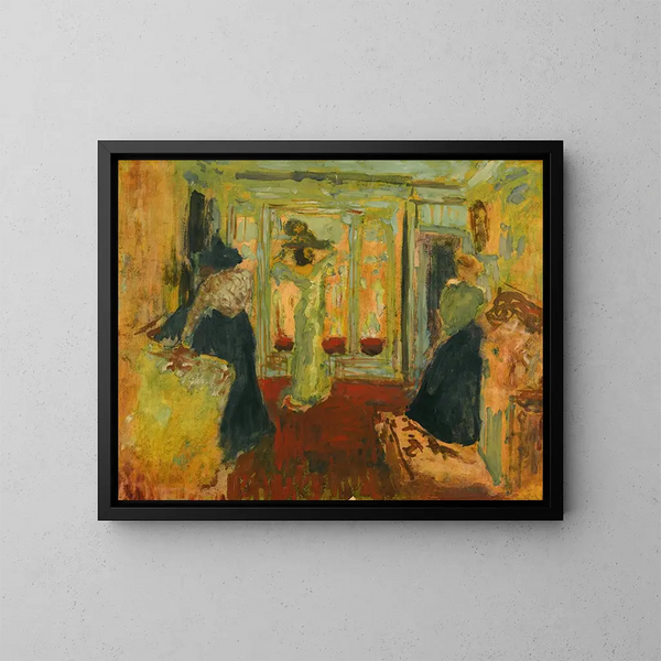 Madame Hessel hos modisten - Édouard Vuillard — inramlat konstverk på väggen
