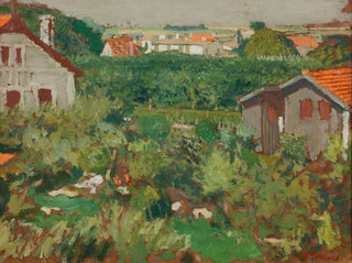 huslängor i en inhägnad - Édouard Vuillard — vy av konstverket