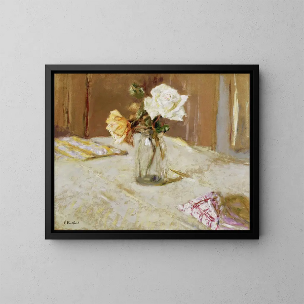 Rosor i en glasvas - Édouard Vuillard — inramlat konstverk på väggen