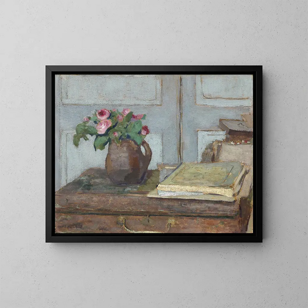 La boîte de peinture des artistes et des roses de mousse - Édouard Vuillard — inramlat konstverk på väggen