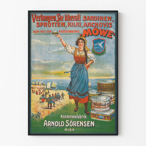 Vintage reklamposter MÖWE konservar Arnold Sörensen Riga