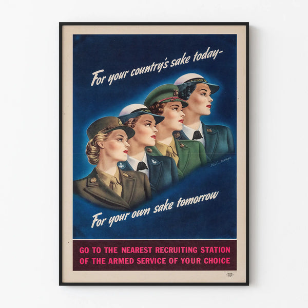 Vintage affisch för rekrytering av kvinnlig militär för väggdekoration
