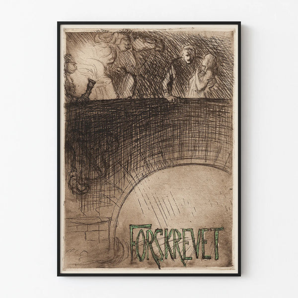 Kunstnärlig poster 'Forskrevet' i gammal gravyrstil