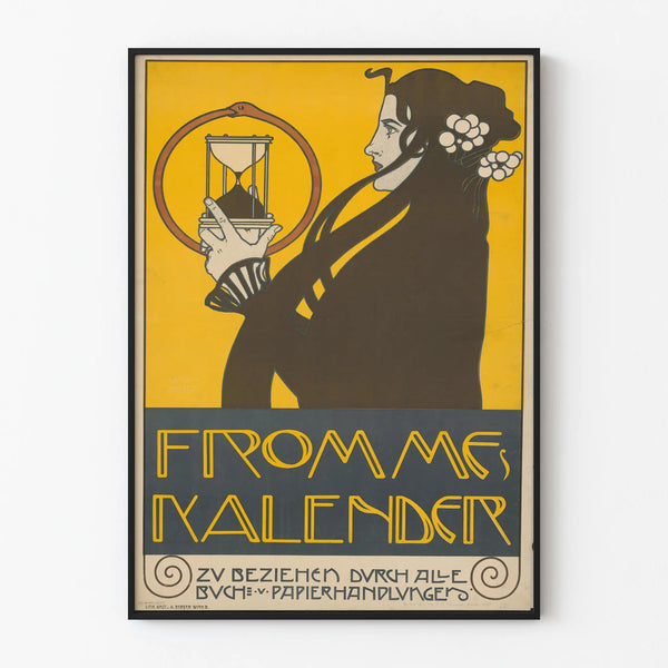 Dekorativ poster i jugendstil med kvinna och timglas