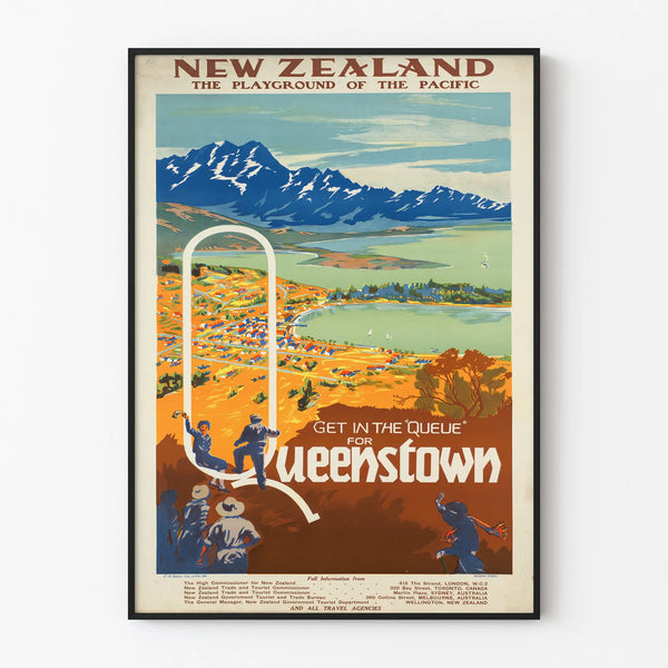 Vintageposter från Queenstown, Nya Zeeland – Dekorativ