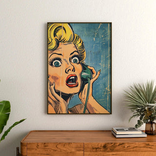 Pop Art Tavla - Överraskning i Telefonen | Konsttryck Tavla Väggdekoration affisch kopia