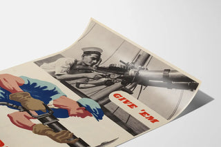 Vintage militärposter "Give 'Em Both Barrels" - Retro väggdekoration