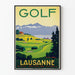 Vintageposter för golf i Lausanne, Schweiz, retro väggdekoration