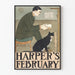 Harper's februari vintage poster med man som läser och katt