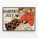 Vintageposter Harper's juli av Edward Denfield — inramlat konstverk på väggen