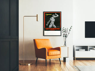 Vintageposter Hémagénine Viguer väggdekor staty av keltisk krigare
