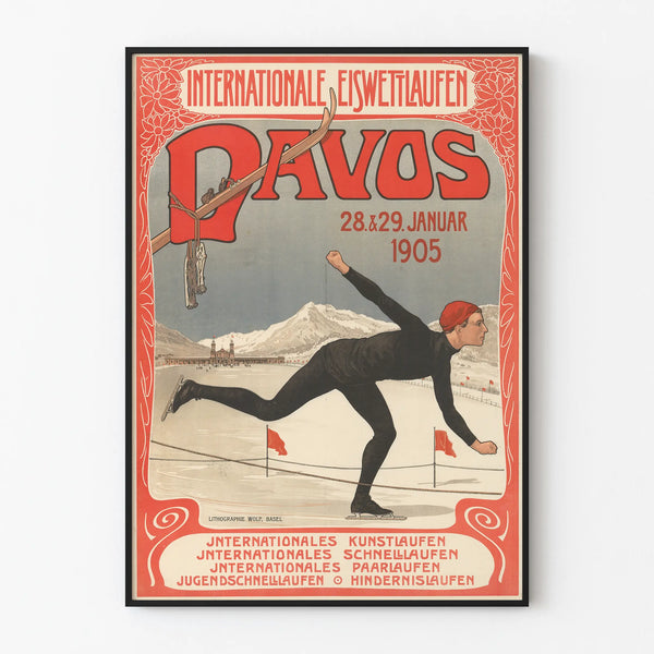 Vintageposter för internationell konståkning i Davos 1905