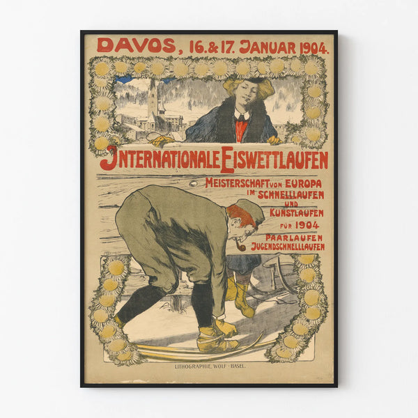 Vintageposter för Davos 1904 tävlingsskridskoåkning