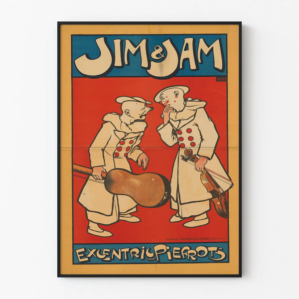 Vintageposter Jim & Jam Excentriska Pierrots för väggdekoration