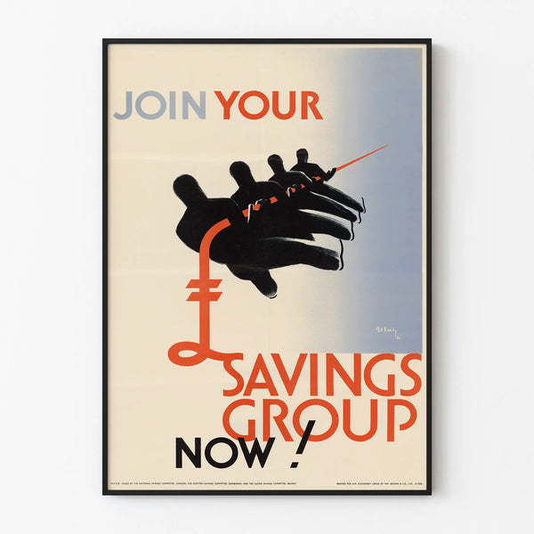 Vintageposter Join Your Savings Group Now för väggdekoration