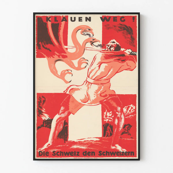 Svensk skyddsposter för propaganda 'Klauen Weg! Schweiz till schweizarna'