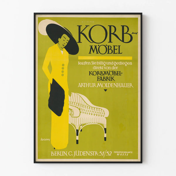 Vintage reklamposter för möbler i rotting - Arthur Moldenhauer Berlin