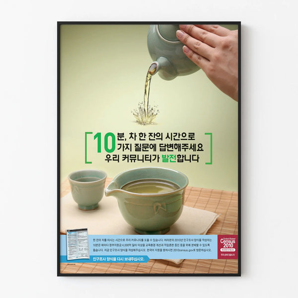 Koreansk informationsposter - USA folkräkning 2010 och traditionellt te
