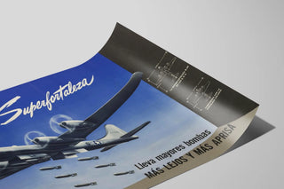 Vintageposter av flygplanet La Superfortaleza B-29 i flygning — vy av konstverket
