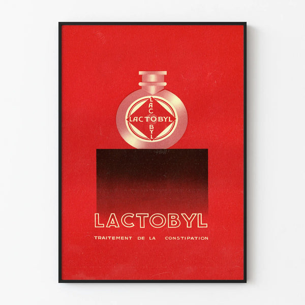 Vintageposter Lactobyl - Retro väggdekoration i rött och svart