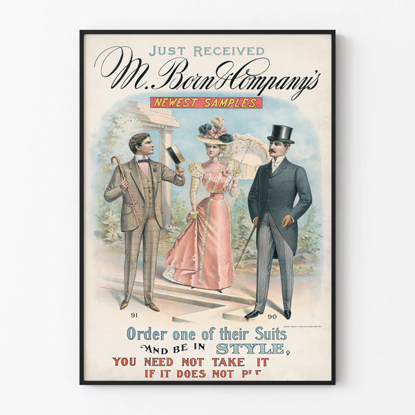 Vintage reklamposter för M. Born & Company eleganta kostymer