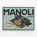Vintage reklamposter Manoli Limit — inramlat konstverk på väggen