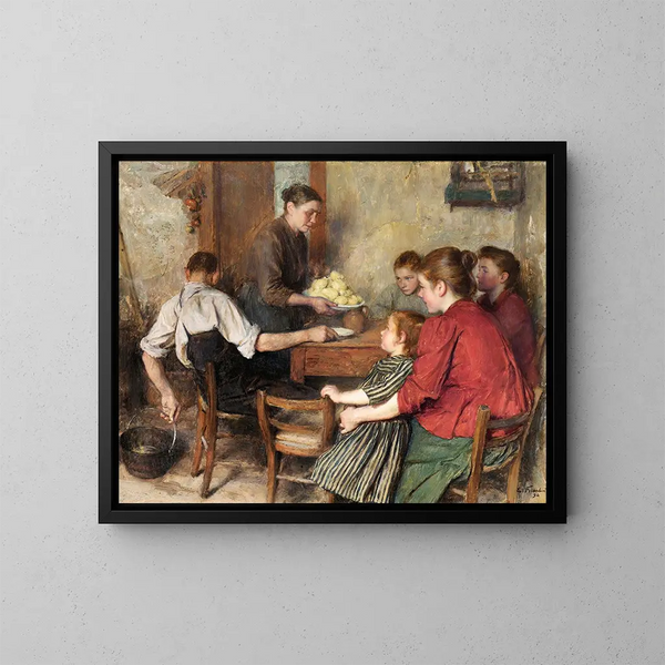 Le Repas frugal - Émile Friant — inramlat konstverk på väggen