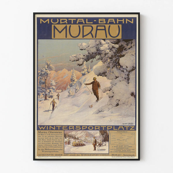 Vintageposter av skidorten Murau – väggdekoration med vinterberg