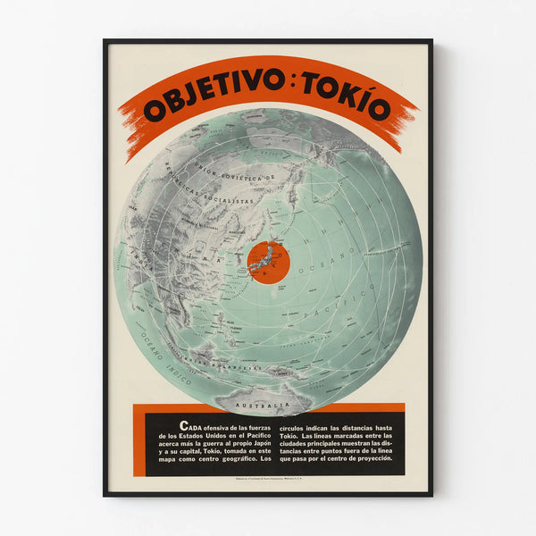 Vintageposter Kartografisk karta Objetivo Tokio
