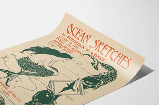 Vintageposter Ocean Sketches - Illustration av sjöjungfru och fiskar