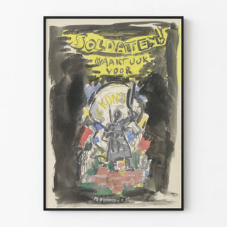 ontwerpschets-affiche-voor-propaganda-kunstbescherming-in-het-leger-schets-van-soldaat-frontaal-gezien-staand-op-een-bakstenen-muurtje-erboven-de-tekst-soldaten-waakt-ook-voor-kunst
