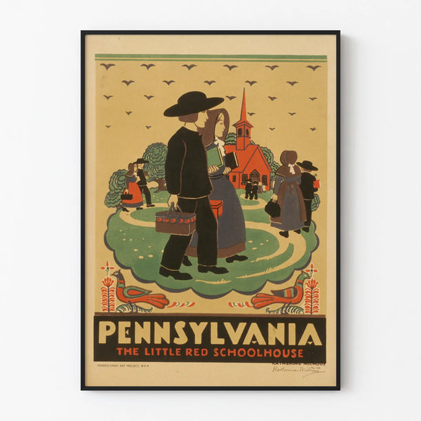 Vintageposter Pennsylvania Den lilla röda skolhuset