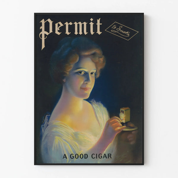 Vintageposter Permit to Smoke A Good Cigar - Retro väggdekoration