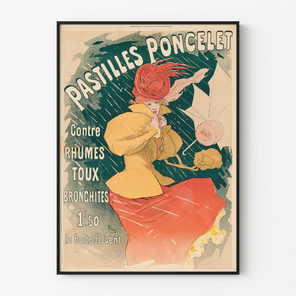 Vintageposter Pastilles Poncelet mot förkylningar och hosta