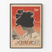 Vintageposter Le Chat Noir silhuett med kvinnlig figur och blomsterhatt