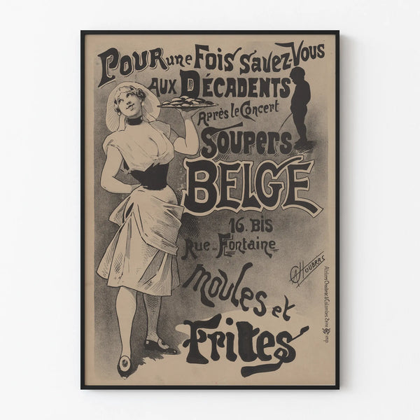 Vintageposter Belgiskt Supé Musslor och Pomfrits retro väggdekor