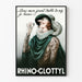 Vintageposter med Rhino-Glottyl illustration i karikatyrstil med stort näsa