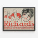 Vintageposter Richards Grill med porträtt av kvinna och musiker — inramlat konstverk på väggen