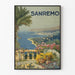 Vintageposter Sanremo panoramavy och blommor