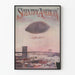 Vintageposter från Scientific American med luftballong som flyger över Brooklyn Bridge