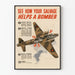 Propagandaposter 'Se hur din räddning hjälper en bombplan' - Vintage väggdekoration